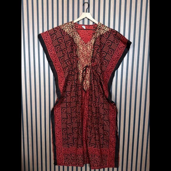 J Gee Kimono Dress OS Womens Red Paisley Multi-Print Maxi - Picture 1 of 7